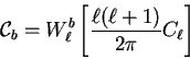 \begin{displaymath}\mathcal{C}_b=W_\ell^b \left[ \frac{\ell(\ell+1)}{2\pi}C_\ell \right]\end{displaymath}