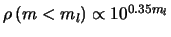$\rho \left ( m<m_{l} \right ) \propto 10^{0.35 m_{l}}$