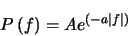 \begin{displaymath}
P\left (f \right ) = A e^{\left (-a \left \vert f \right \vert \right )}
\end{displaymath}