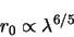 \begin{displaymath}
r_{0}\propto \lambda^{6/5}
\end{displaymath}