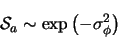 \begin{displaymath}
\mathcal{S}_{a}\sim\exp\left (-\sigma_{\phi}^{2}\right )
\end{displaymath}